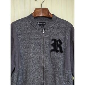 Red Ape Jacket Mens XL Gray Varsity Full Zip Knit R Logo Faux Leather Sleeves